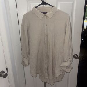 Gloria Vanderbilt Women's Biege Button Up Long Sleeve Shirt Size L Cotton Blend
